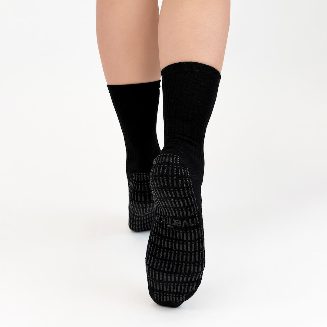 Calze sportive antiscivolo cotone soletta con grip allenamento nero 3/5