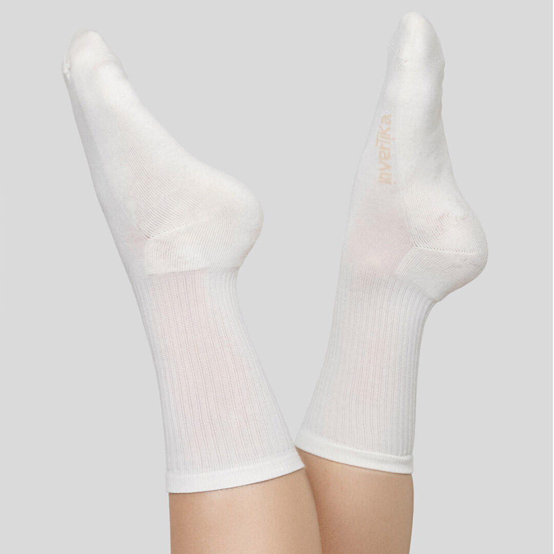 Calze sportive donna cotone logo tono su tono allenamento tempo libero Crema 2/4