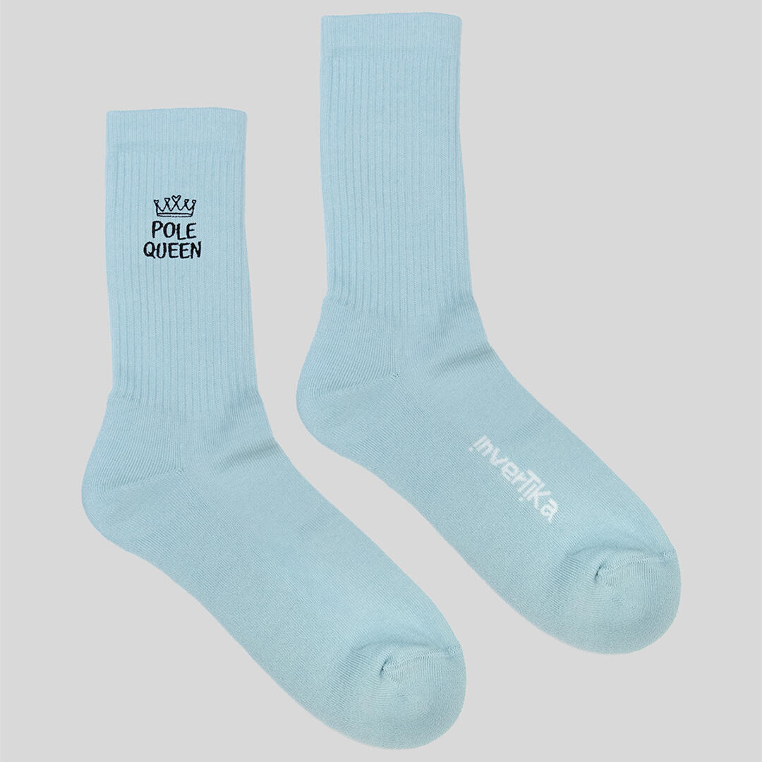 Calze sportive donna cotone scritta pole queen allenamento tempo libero Azzurro 3/5