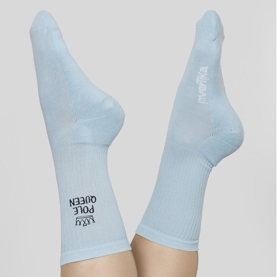 Calze sportive donna cotone scritta pole queen allenamento tempo libero Azzurro 2/5