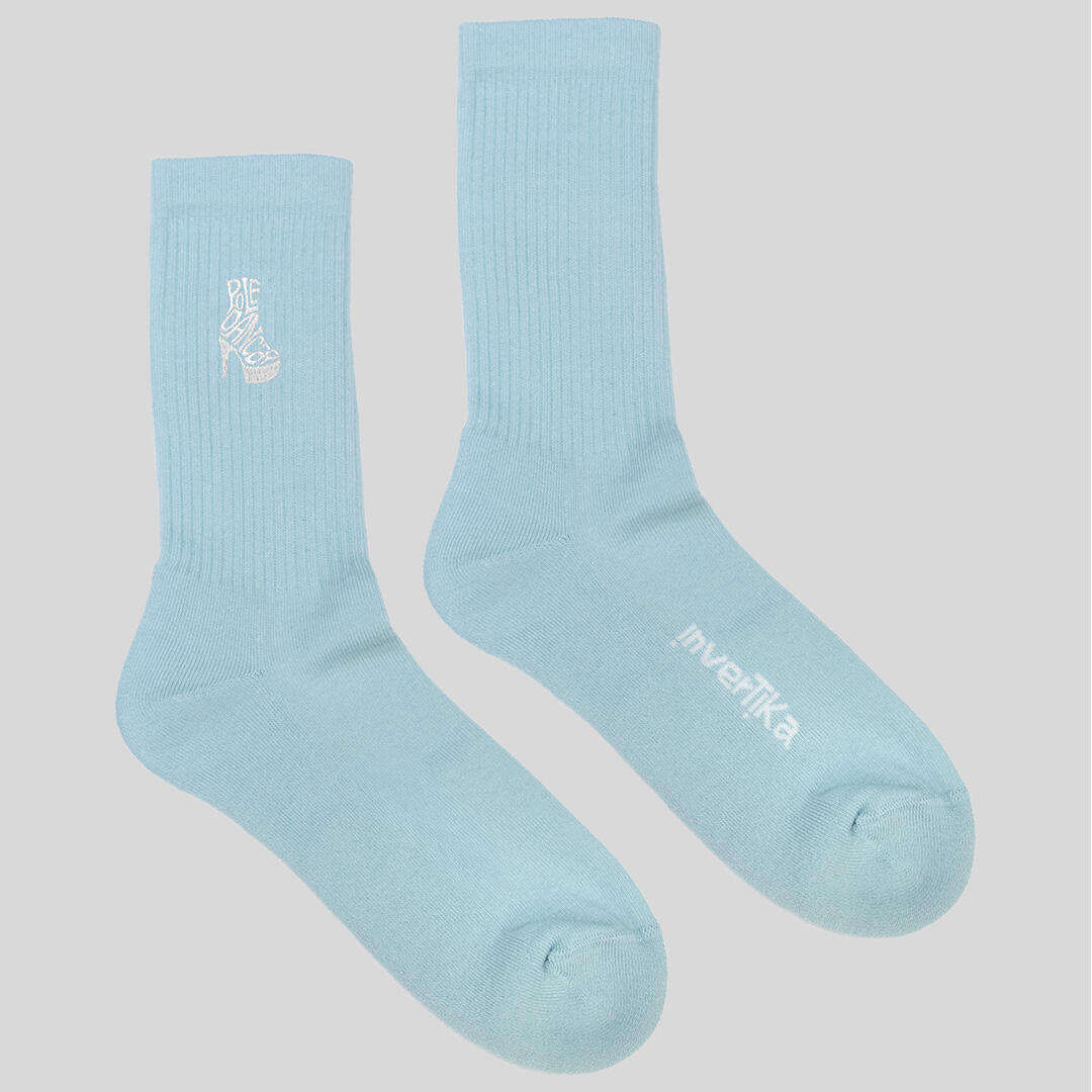 Calze sportive donna cotone ricamo pole dancer allenamento tempo libero Azzurro 3/5