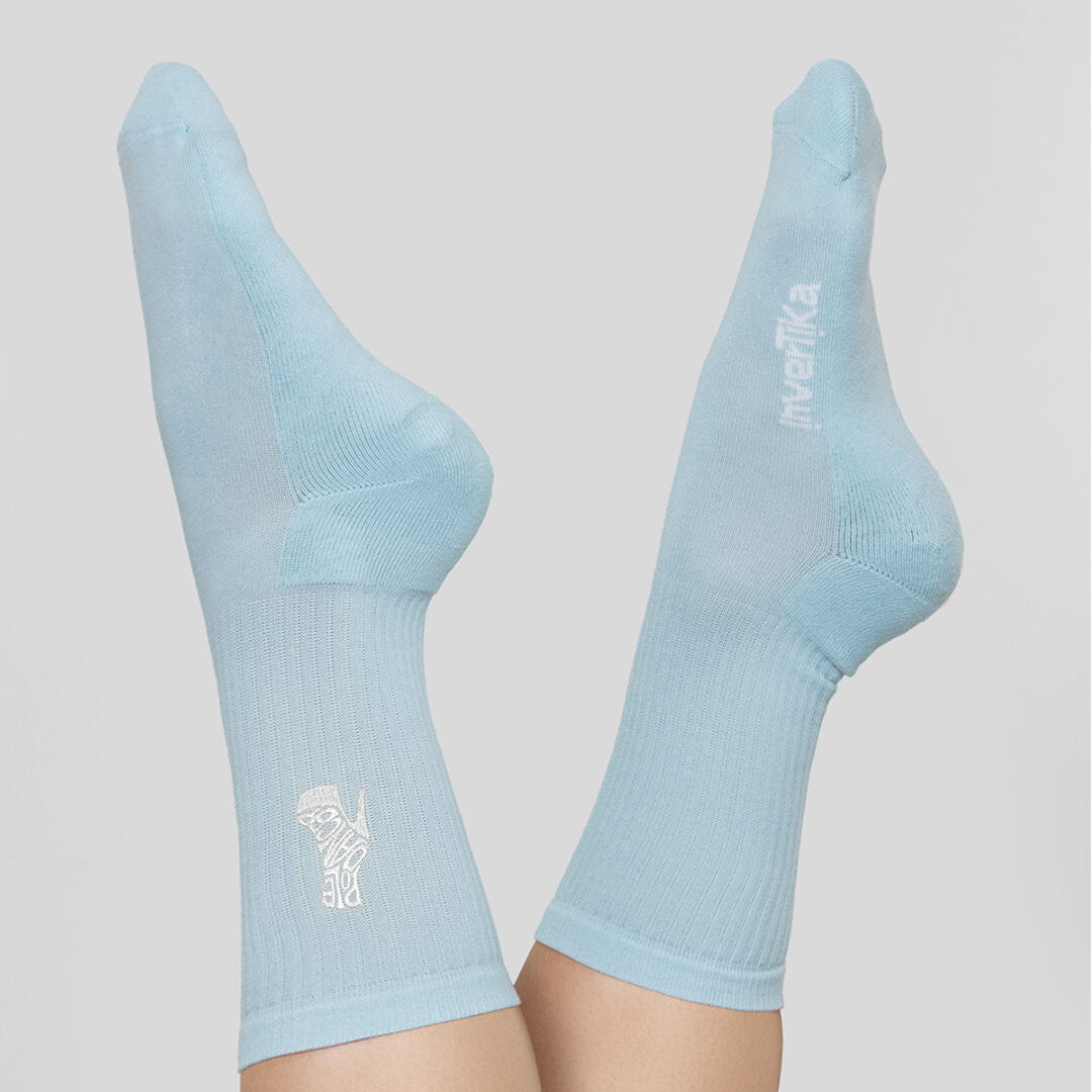 Calze sportive donna cotone ricamo pole dancer allenamento tempo libero Azzurro 2/5