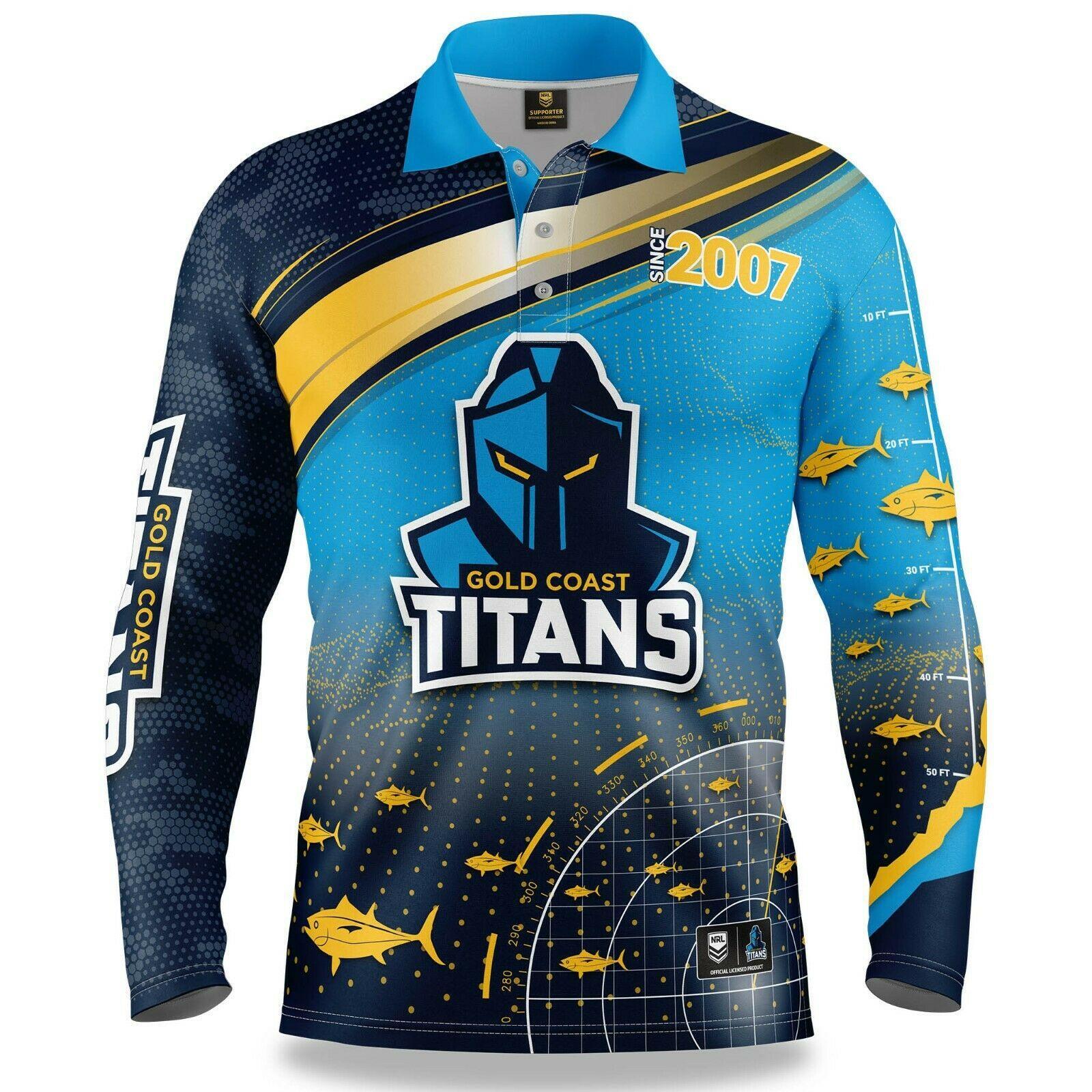 NRL Long Sleeve Fishfinder Fishing Polo Tee Shirt - Gold Coast Titans - Adult