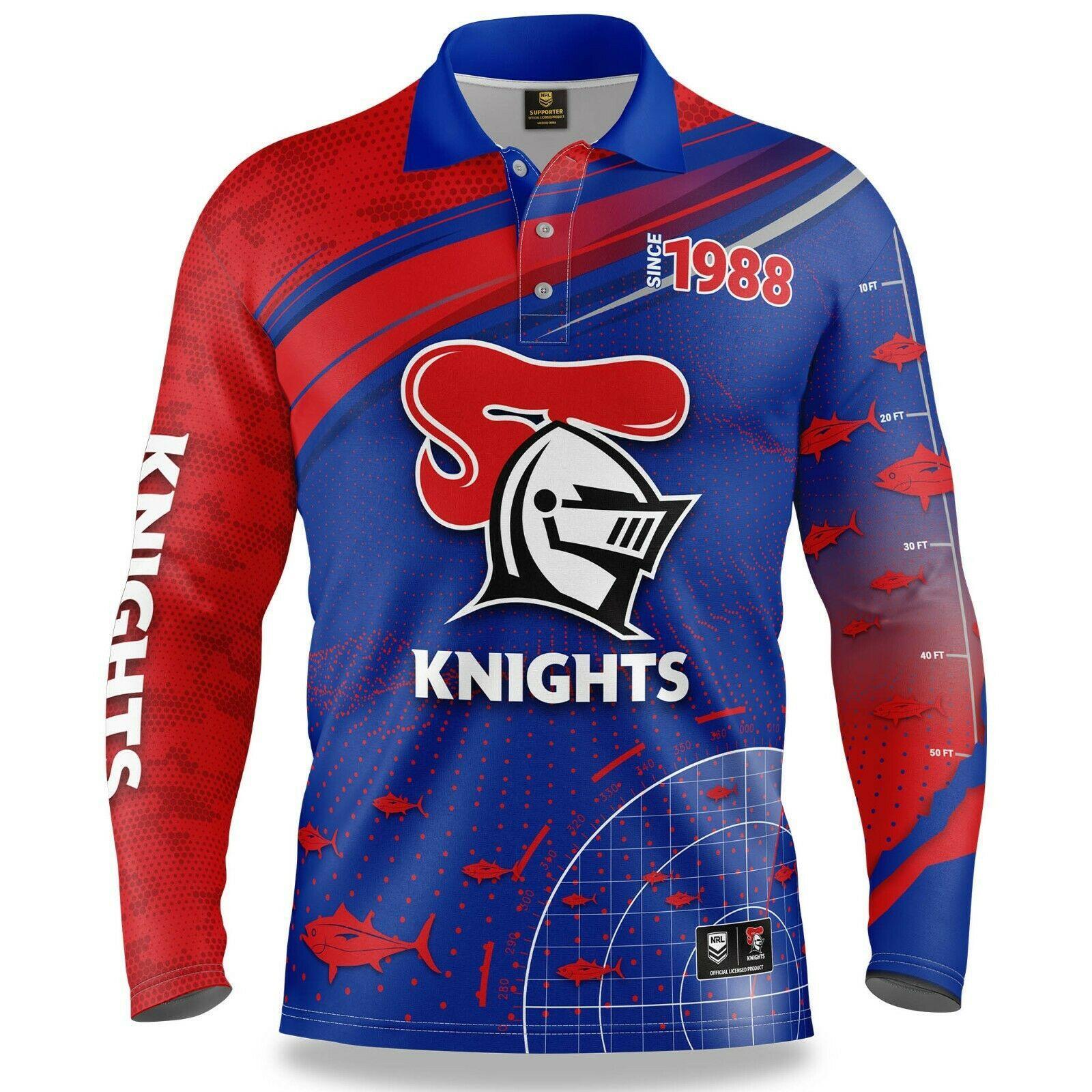 NRL Long Sleeve Fishfinder Fishing Polo Tee Shirt - Newcastle Knights - Adult