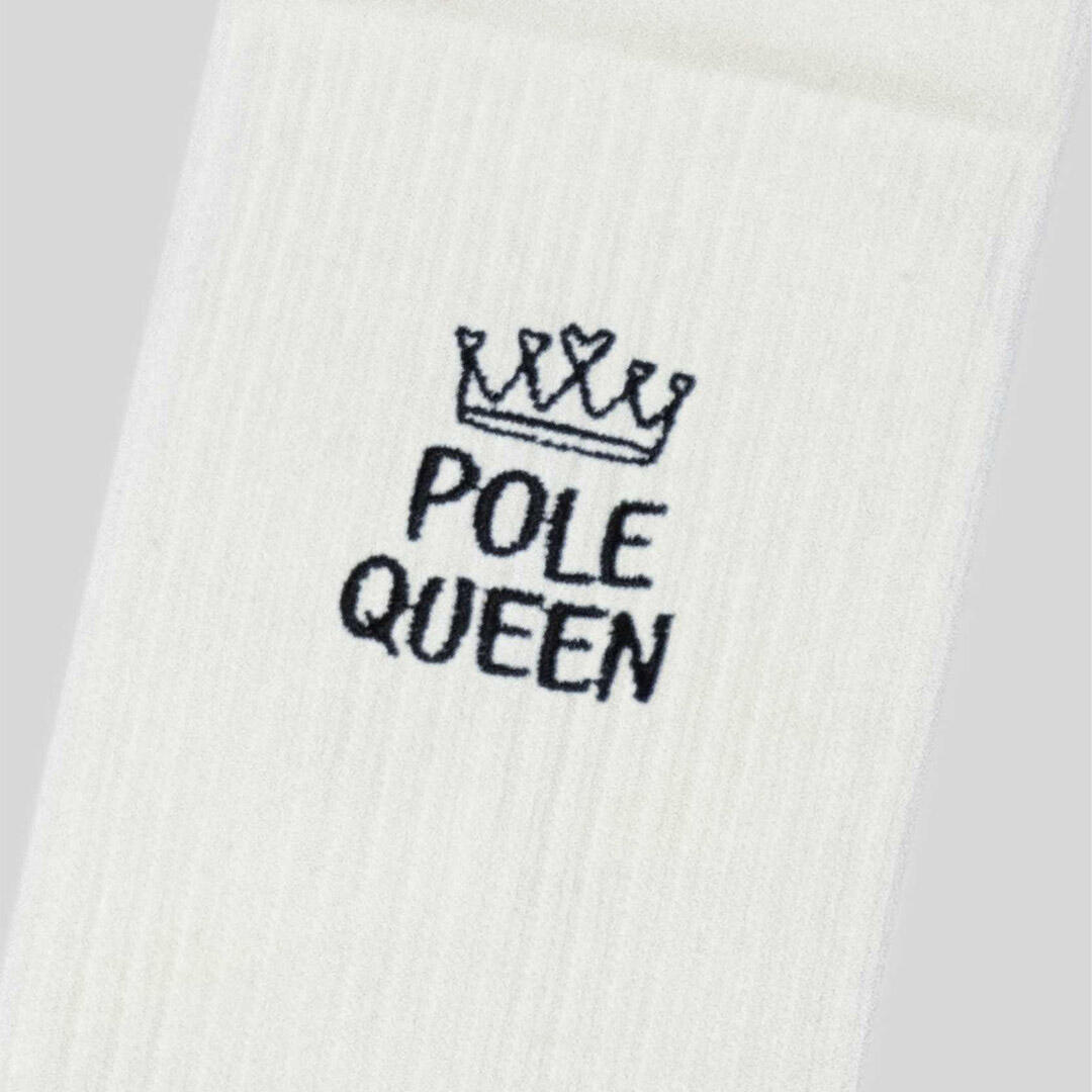 Calze sportive donna cotone scritta pole queen allenamento tempo libero Crema 4/5