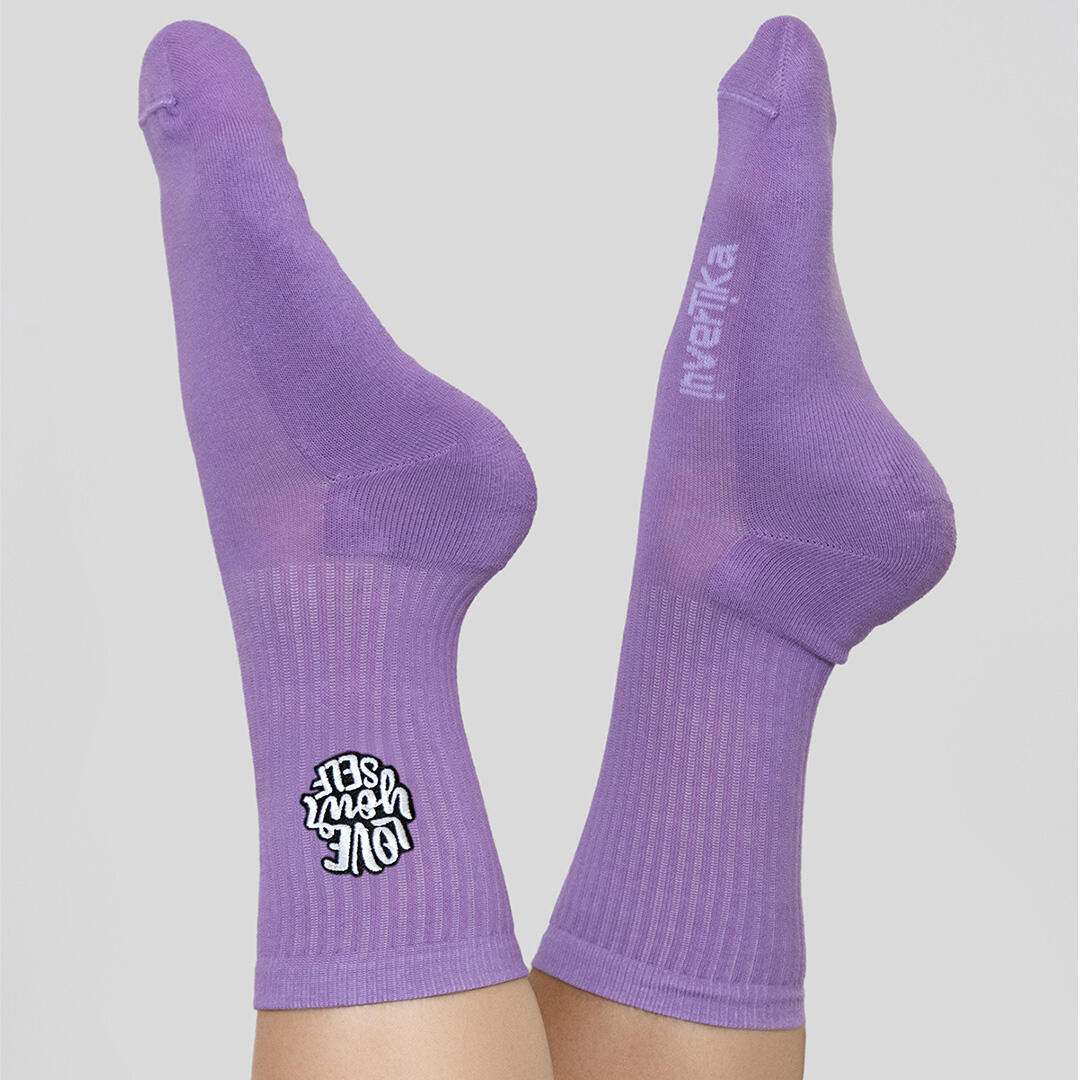 Calze sportive cotone ricamo love your self allenamento tempo libero Lilla 2/5