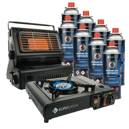 Riscaldatore gas + fornello incl. 8 bombole 2-in-1