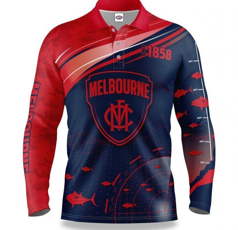 AFL Long Sleeve Fishfinder Fishing Polo Tee Shirt - Melbourne Demons - Adult