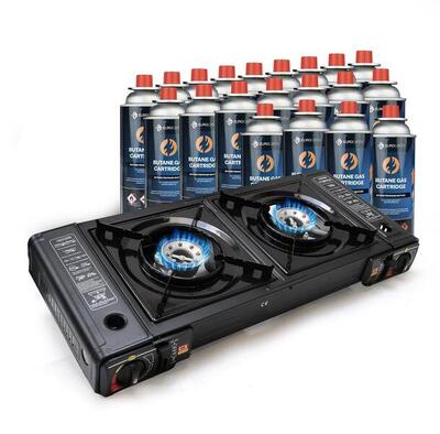 Eurocatch 2 pits kooktoestel op gas - incl. 20 butaan gasflessen - gas stove