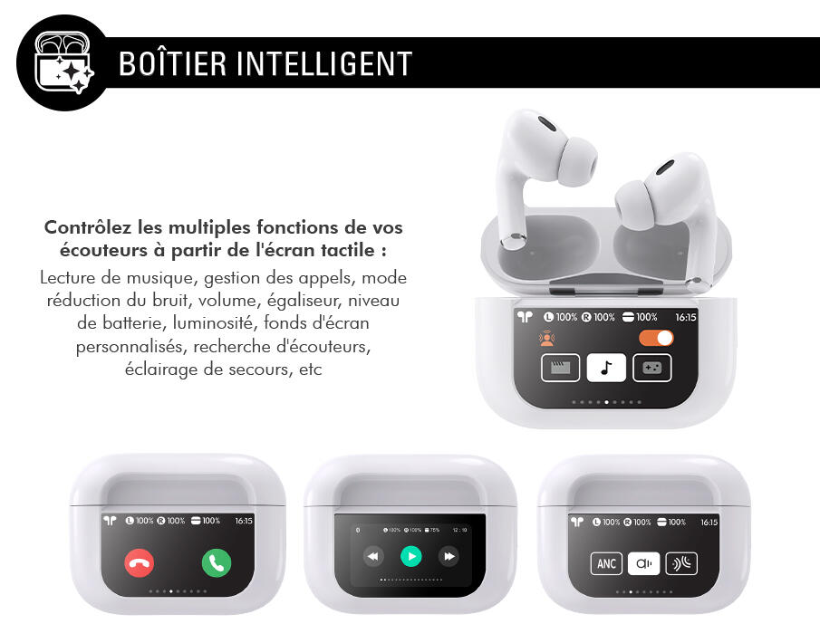 Ecouteurs Play Touch True Wireless ANC Ecran tactile Intra-auriculai 3/4