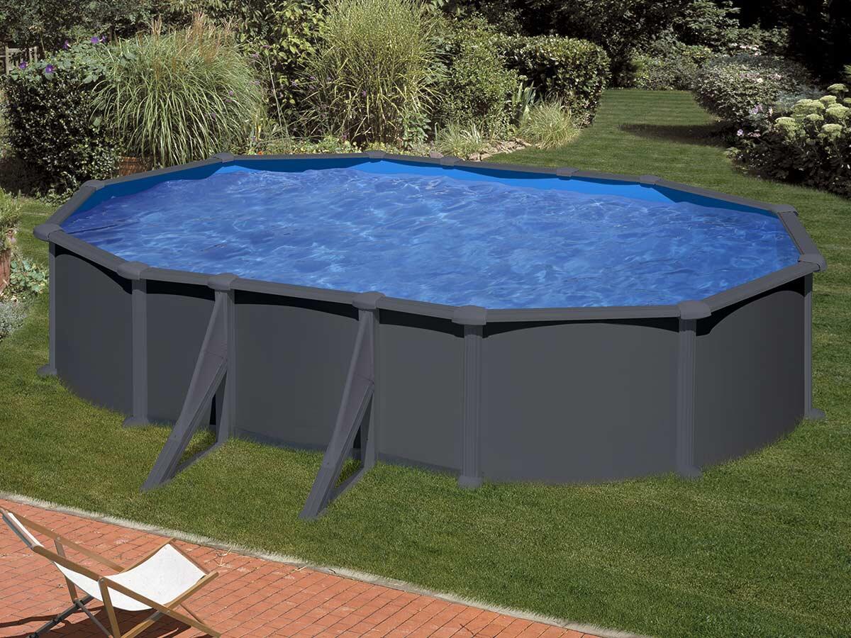Erhöhtes Ovales Schwimmbecken Gre Anthrazit 132 cm Höhe 610x375x132 1/7