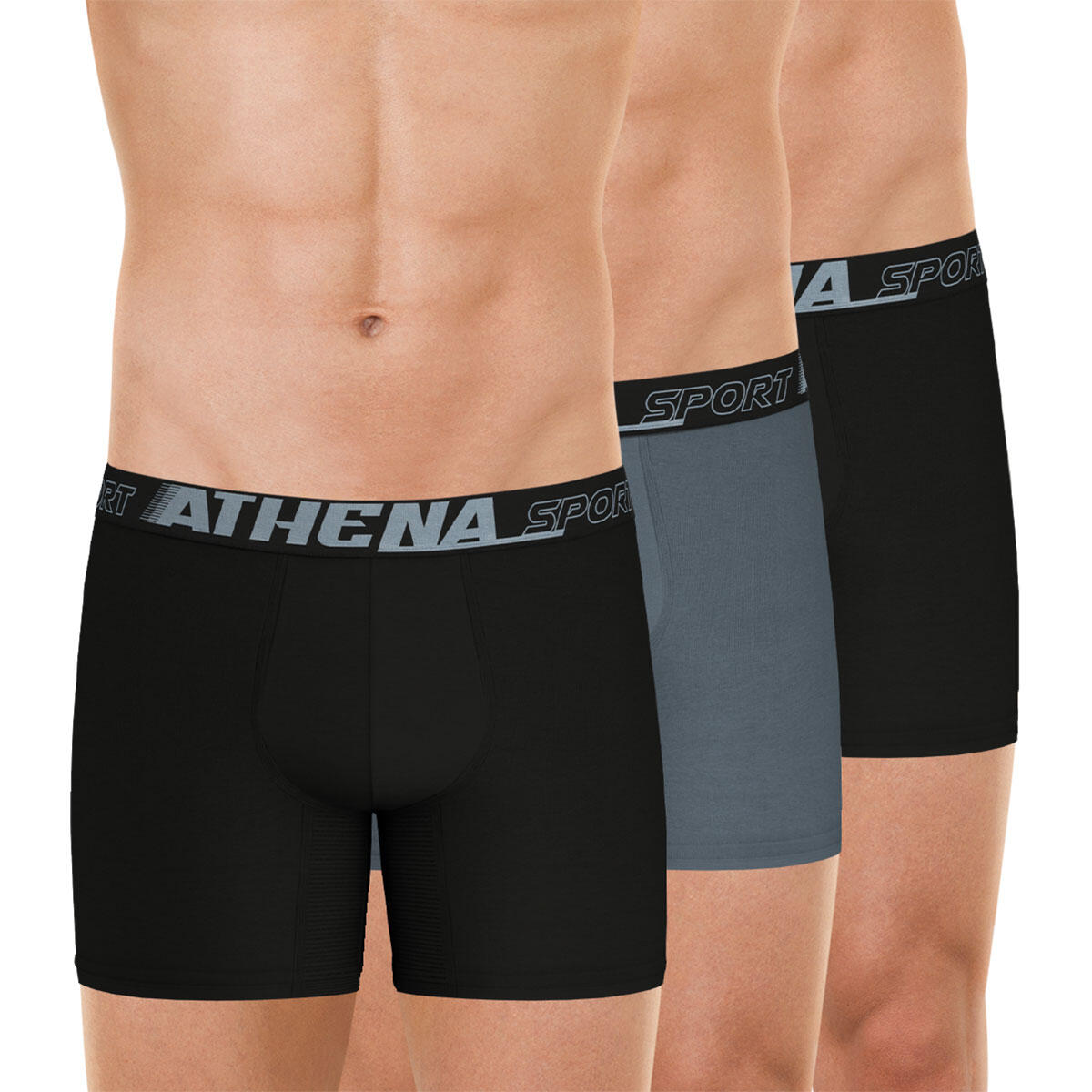 Athena - Lot De 3 Boxers Longs Homme Sport Air Fit - Caleçon - Gris - 52 2xl - Decathlon