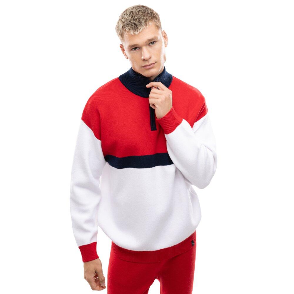 SIROKO Men 's half-zip knit pullover Sapporo red Red