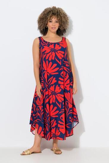 Damen Midikleid Korallenmuster A-Linie Rundhals ärmellos