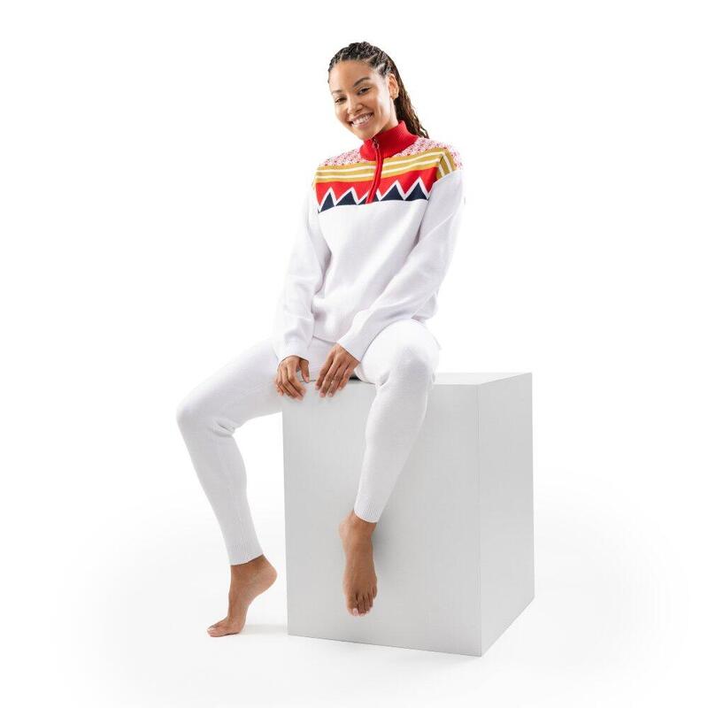 Pulover tricotat cu fermoar pe jumătate pentru femei Sapporo-W White Alb