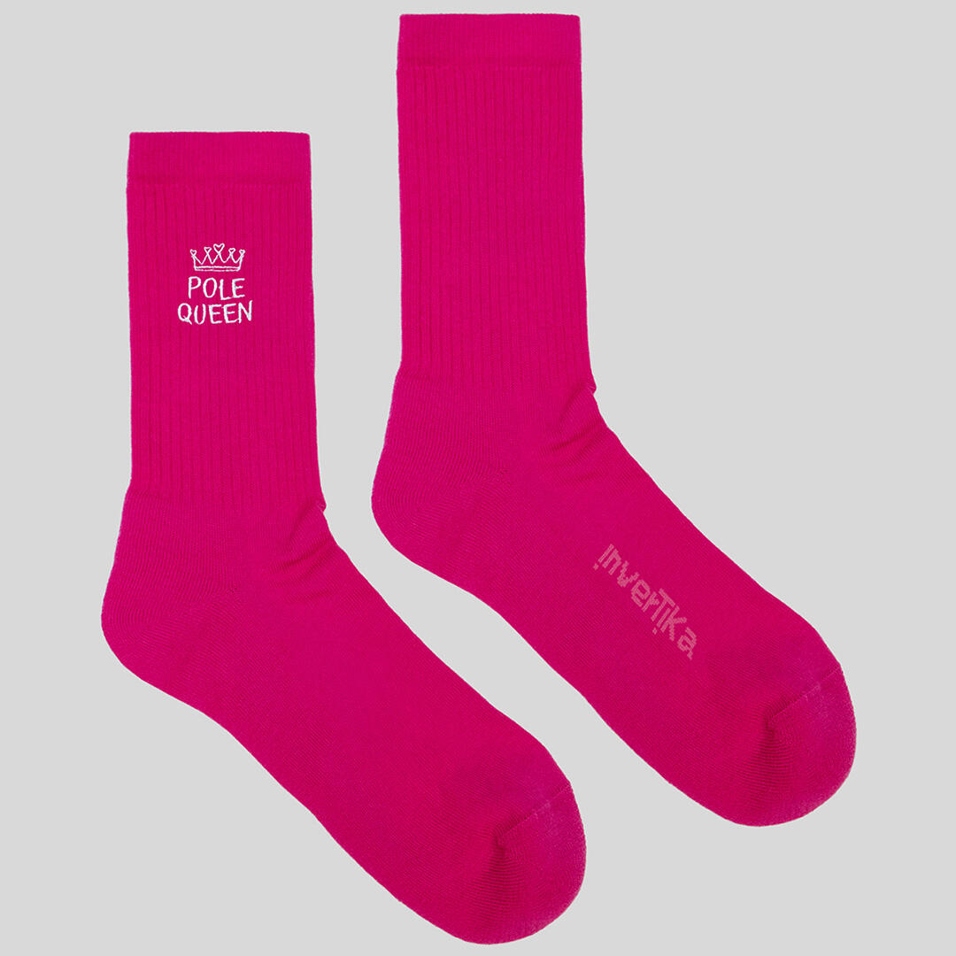 Calze sportive donna cotone scritta pole queen allenamento tempo libero Fucsia 3/5