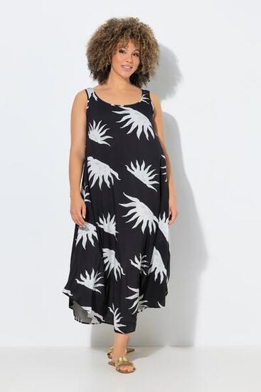 Damen Midikleid Sonnen A-Linie Rundhals ärmellos