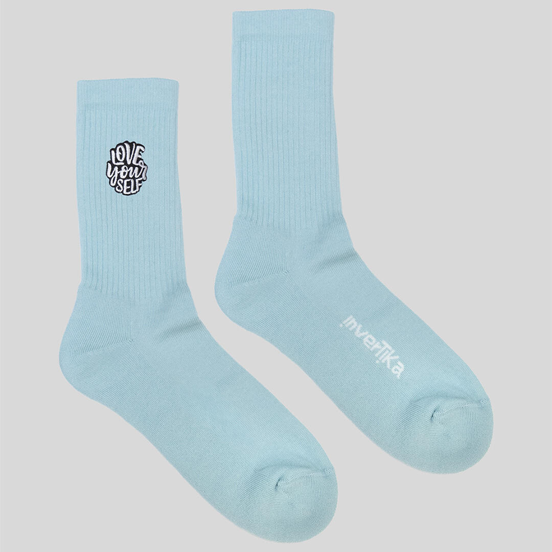 Calze sportive cotone ricamo love your self allenamento tempo libero Azzurro 3/5