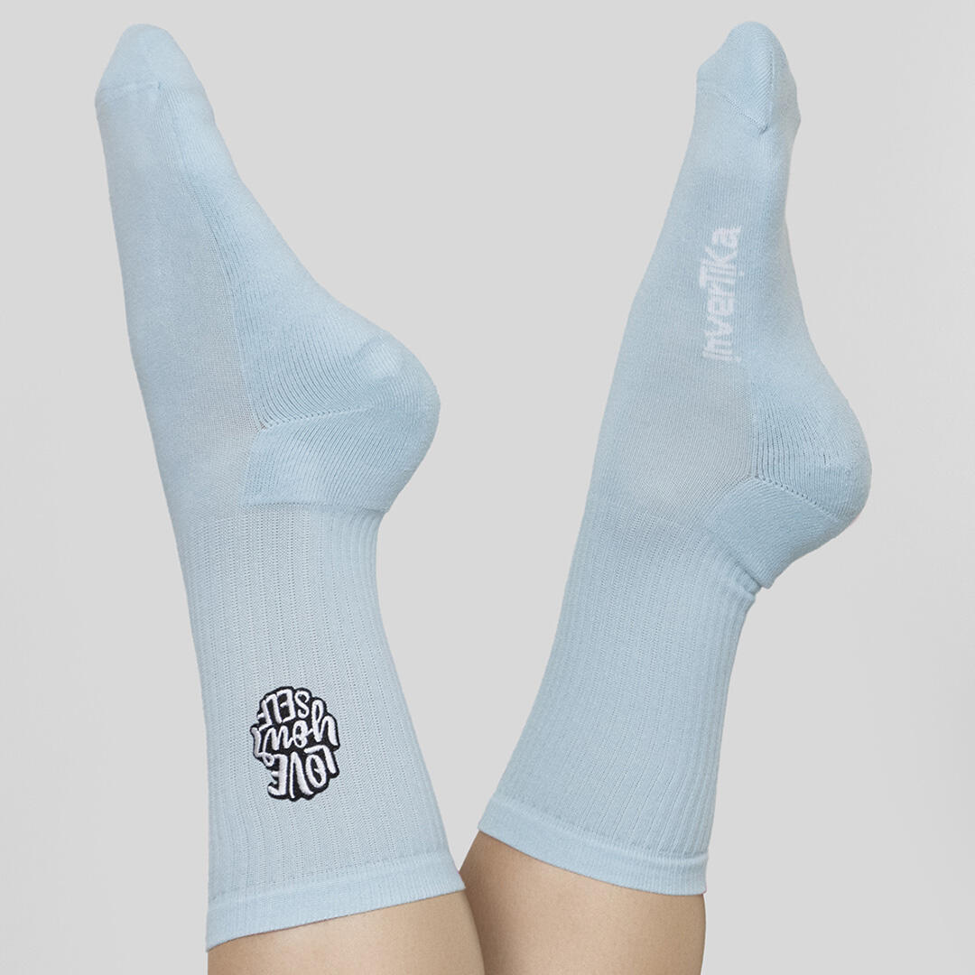 Calze sportive cotone ricamo love your self allenamento tempo libero Azzurro 2/5
