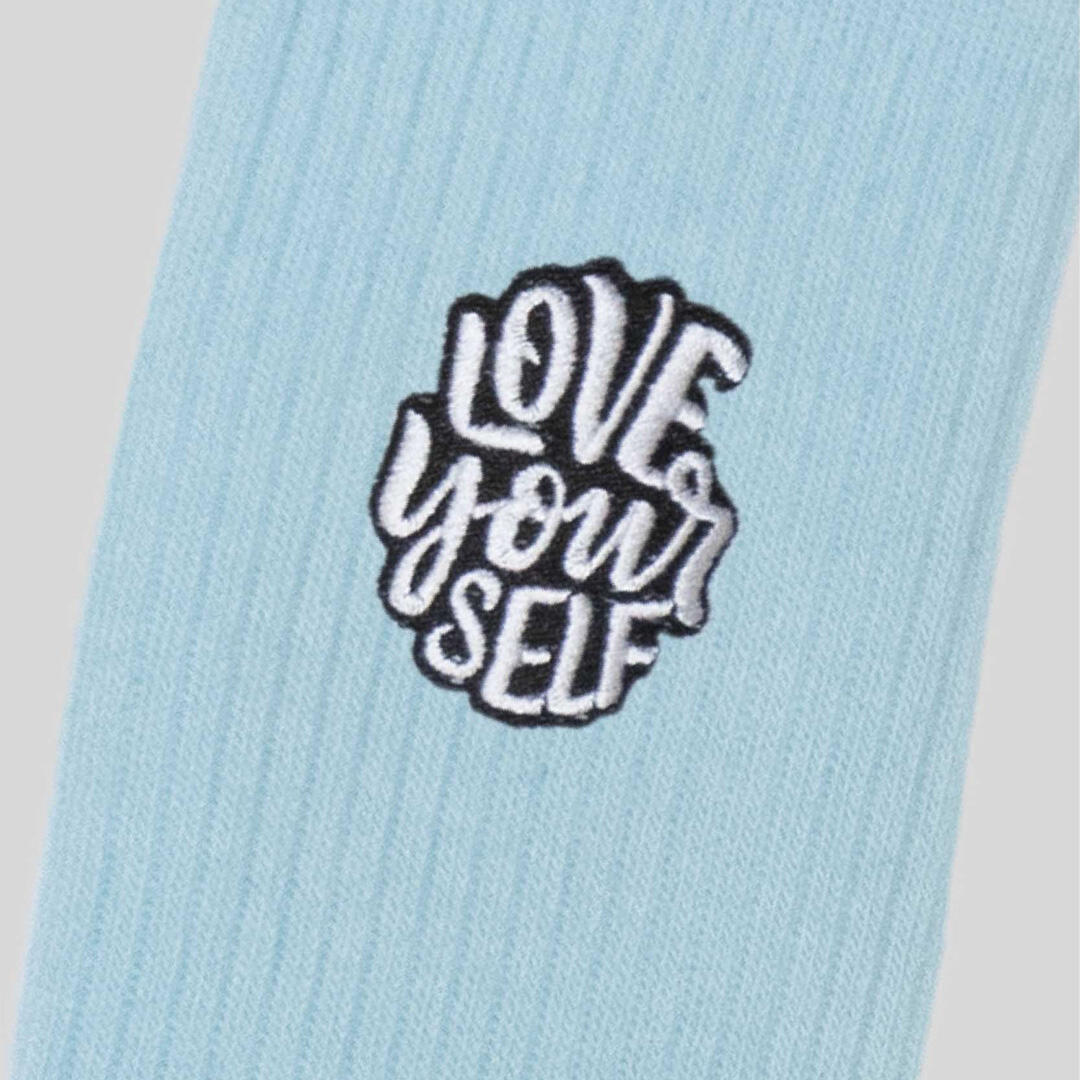 Calze sportive cotone ricamo love your self allenamento tempo libero Azzurro 4/5