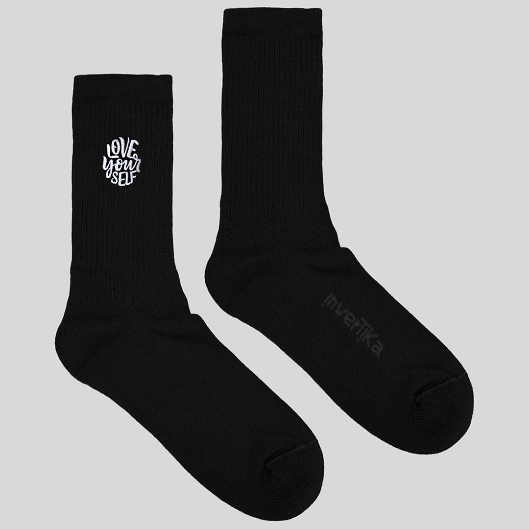 Calze sportive cotone ricamo love your self allenamento tempo libero Nero 3/5