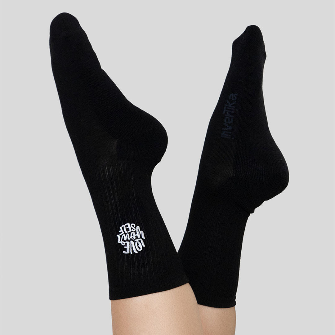 Calze sportive cotone ricamo love your self allenamento tempo libero Nero 2/5