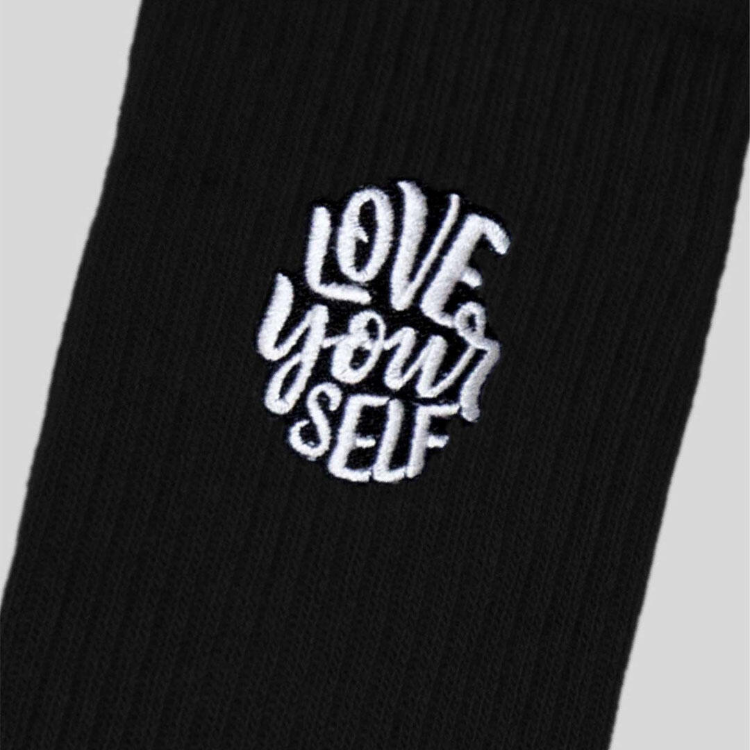 Calze sportive cotone ricamo love your self allenamento tempo libero Nero 4/5