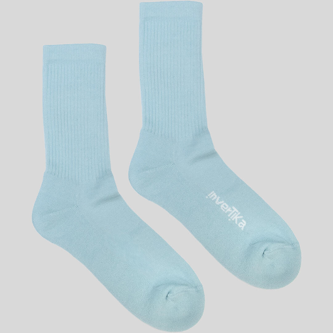 Calze sportive donna cotone logo tono su tono allenamento tempo libero Azzurro 3/4