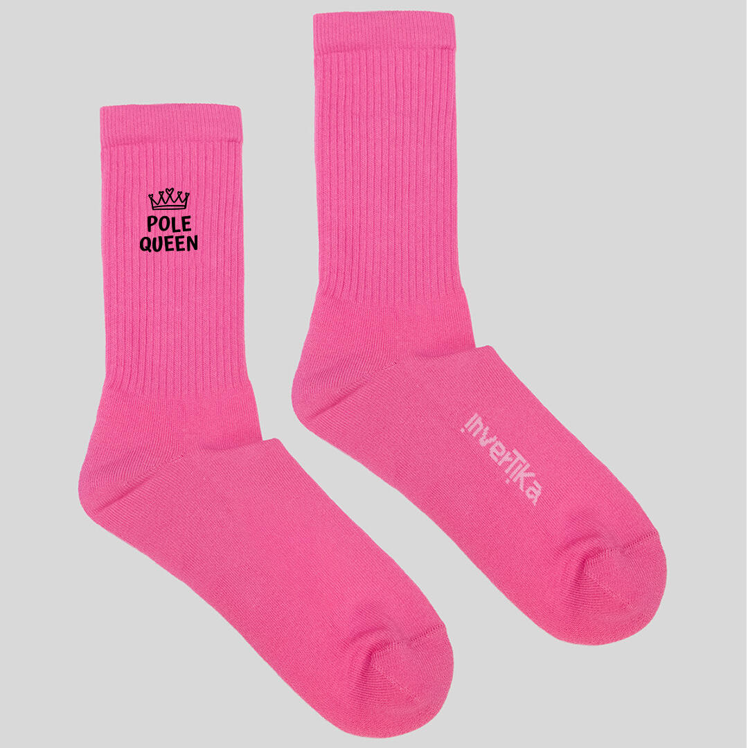 Calze sportive donna cotone scritta pole queen allenamento tempo libero Rosa 3/4