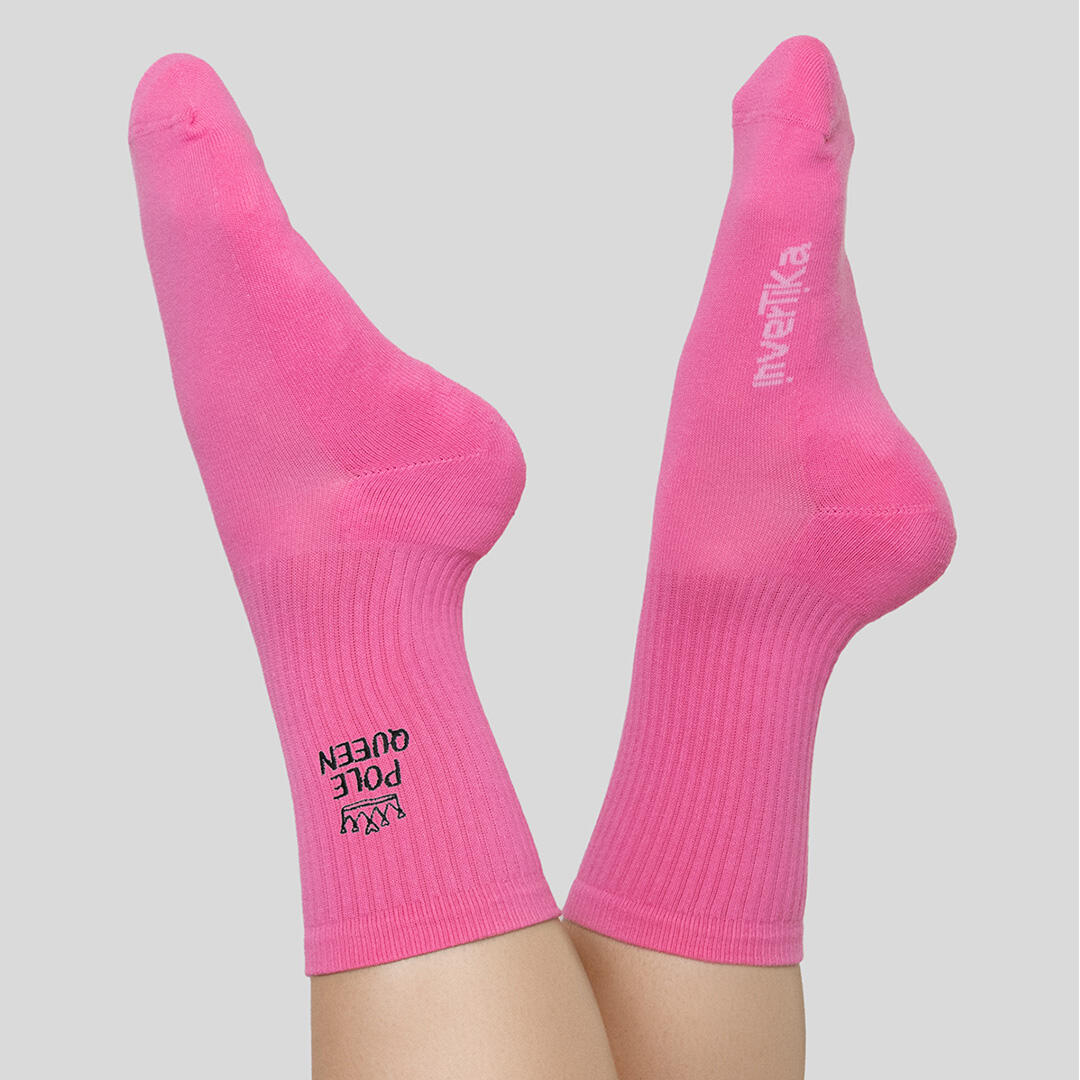 Calze sportive donna cotone scritta pole queen allenamento tempo libero Rosa 2/4