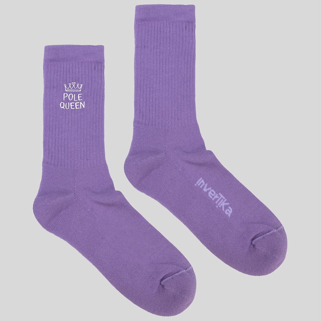 Calze sportive donna cotone scritta pole queen allenamento tempo libero Lilla 3/5