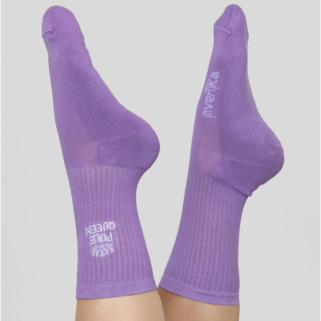 Calze sportive donna cotone scritta pole queen allenamento tempo libero Lilla 2/5