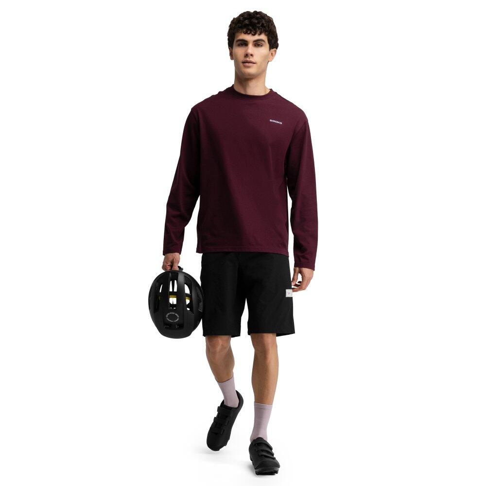 Camiseta de gravel manga larga algodón hombre ciclismo Rutted Burgundy Rojo 3/7