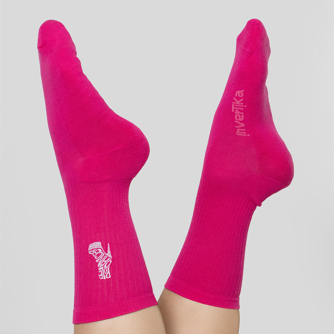 Calze sportive donna cotone ricamo pole dancer allenamento tempo libero Fucsia 2/5