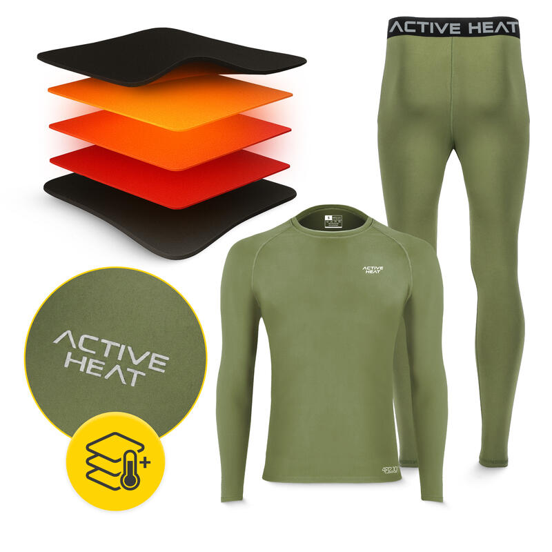 Lenjerie termică unisex 4FIZJO verde set - tricou + pantaloni