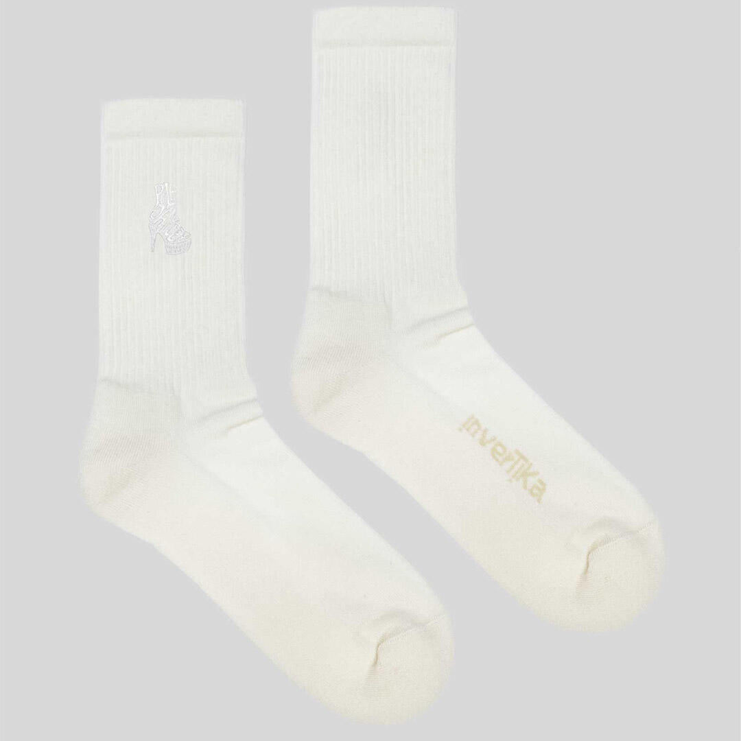 Calze sportive donna cotone ricamo pole dancer allenamento tempo libero Crema 3/5