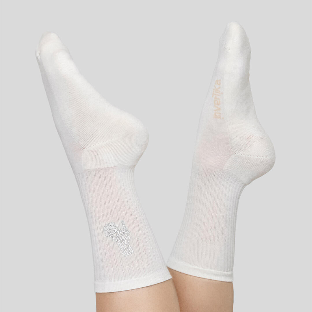 Calze sportive donna cotone ricamo pole dancer allenamento tempo libero Crema 2/5