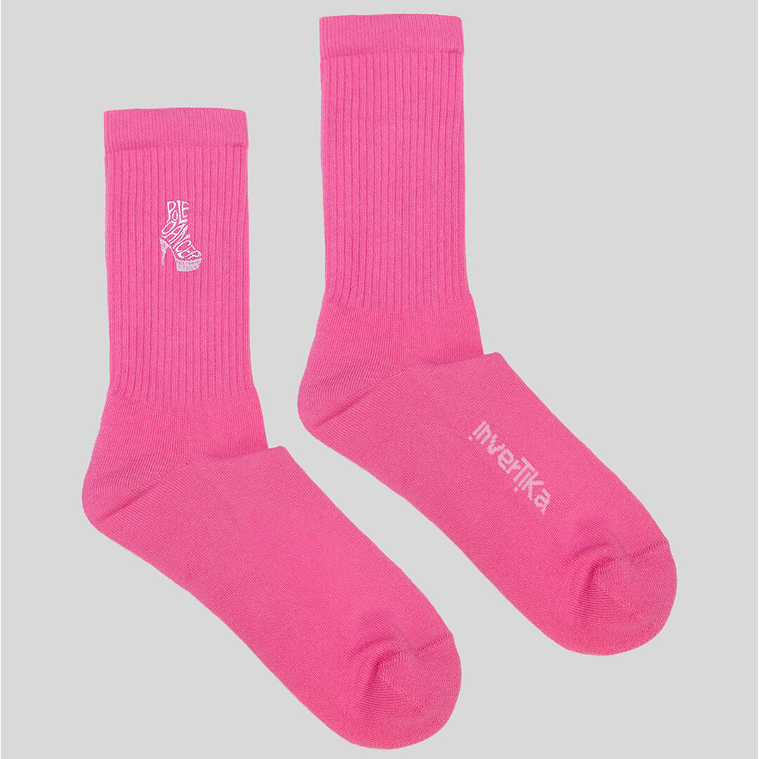 Calze sportive donna cotone ricamo pole dancer allenamento tempo libero Rosa 3/5