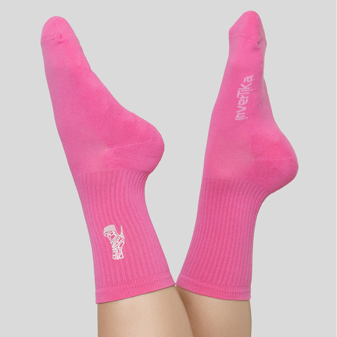 Calze sportive donna cotone ricamo pole dancer allenamento tempo libero Rosa 2/5
