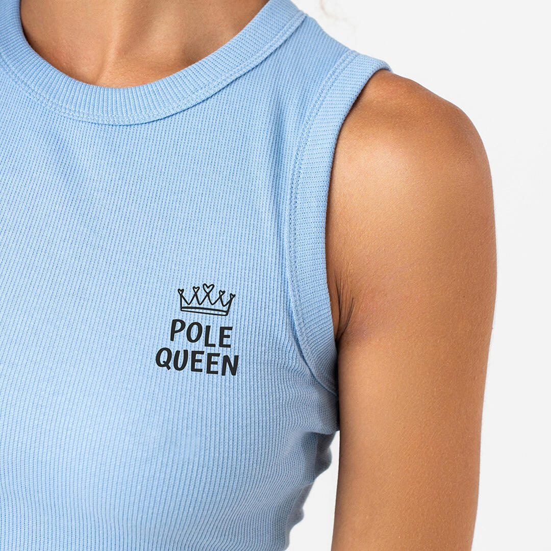Top crop donna cotone scritta pole queen allenamento tempo libero Azzurro 2/4