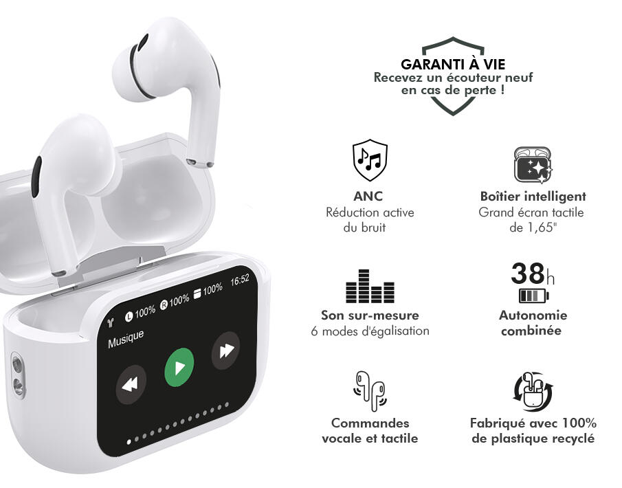 Ecouteurs Play Touch XL True Wireless ANC Ecran tactile 1.65" Intra- 2/4