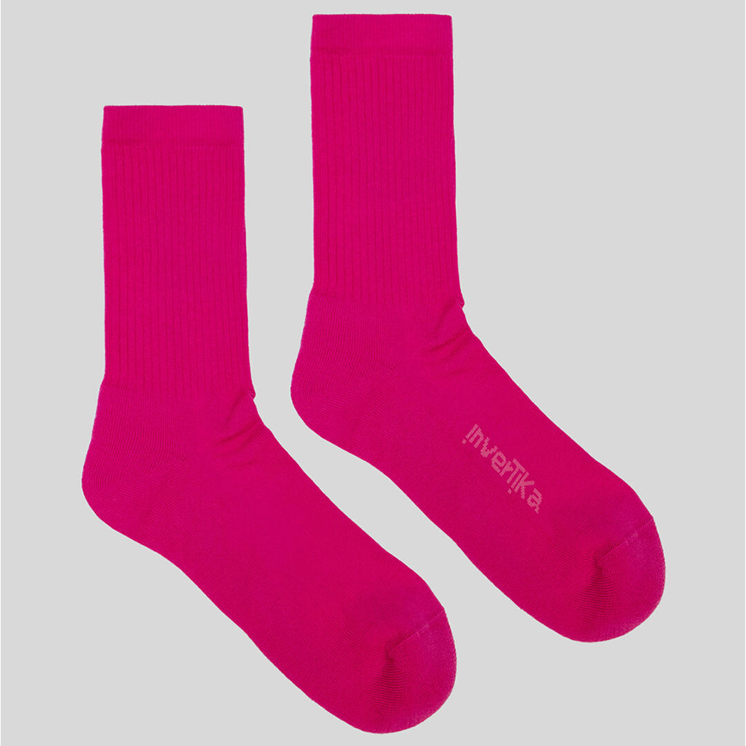 Calze sportive donna cotone logo tono su tono allenamento tempo libero Fucsia 3/4