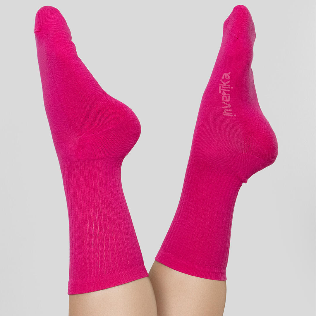Calze sportive donna cotone logo tono su tono allenamento tempo libero Fucsia 2/4