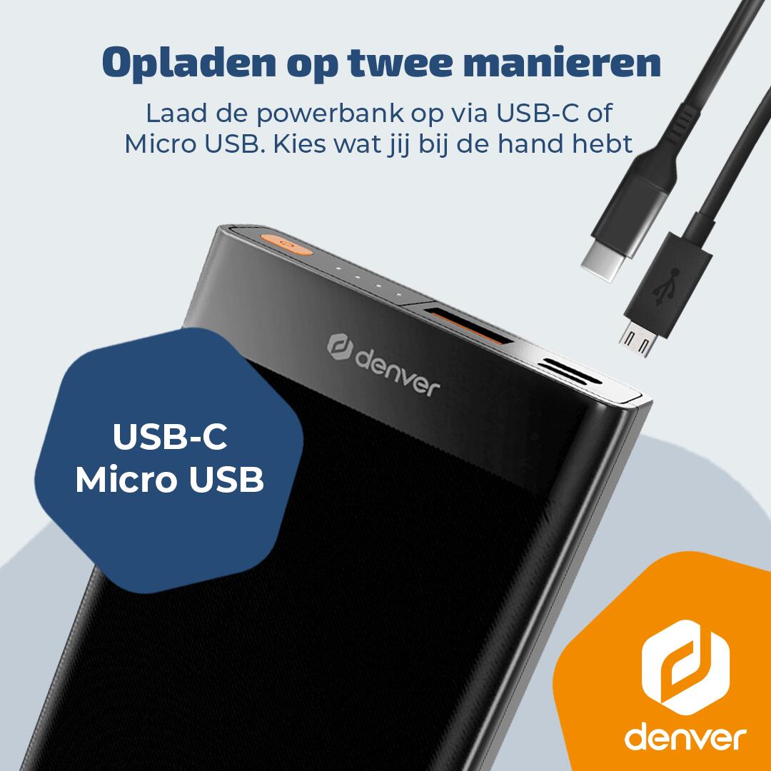 Powerbank - 10.000mAh - 2x USB-A - 1x USB-C - 1x Micro USB - QC 22.5W - PQC10008 2/7