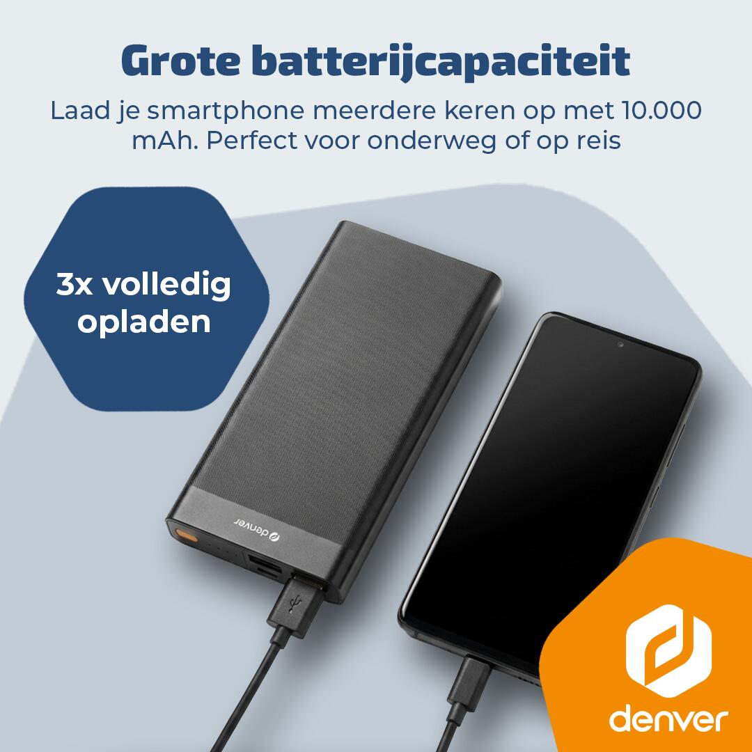 Powerbank - 10.000mAh - 2x USB-A - 1x USB-C - 1x Micro USB - QC 22.5W - PQC10008 4/7