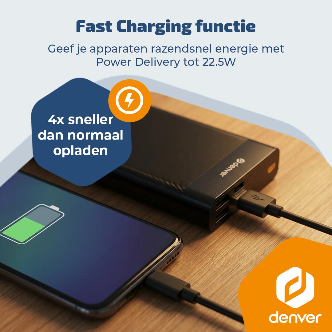 Powerbank - 10.000mAh - 2x USB-A - 1x USB-C - 1x Micro USB - QC 22.5W - PQC10008 6/7