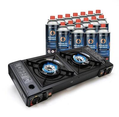 Eurocatch 2 pits kooktoestel op gas - incl. 16 butaan gasflessen - gas stove