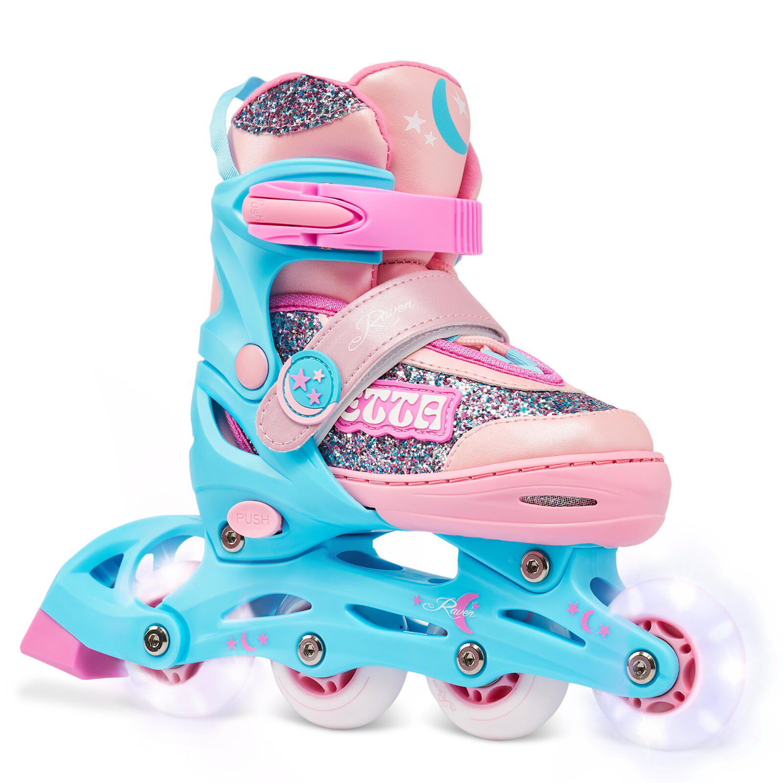 Raven - Patins À Roulettes Ajustables Roues Lumineuses Etta Rose/bleu - Rollers En Ligne - Bleu|rose - 30/33 - Decathlon