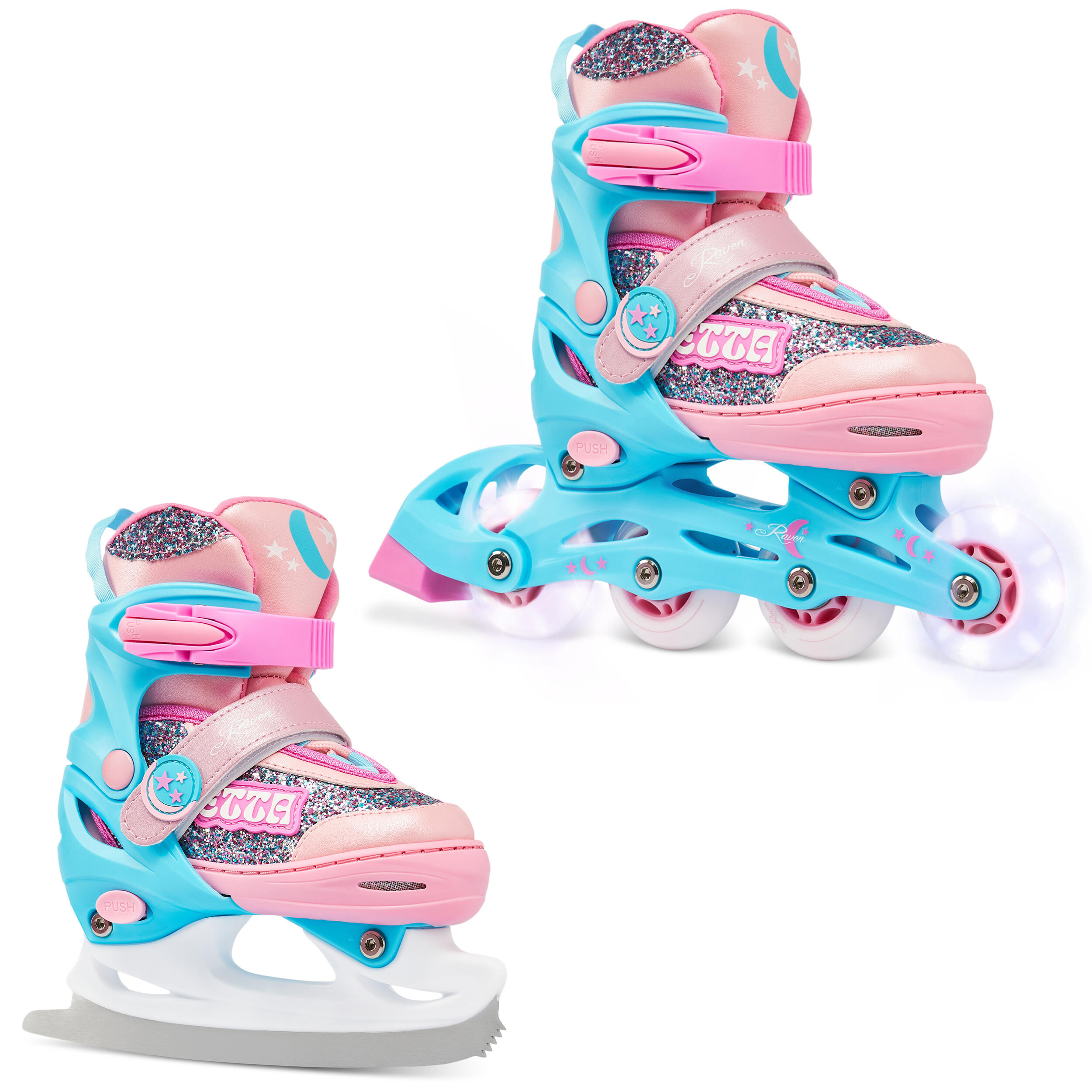 Raven - Patins Artistiques 2en1 Roues Ajustables Etta Rose/bleu - Rollers En Ligne - Bleu|multicolore|rose - Decathlon