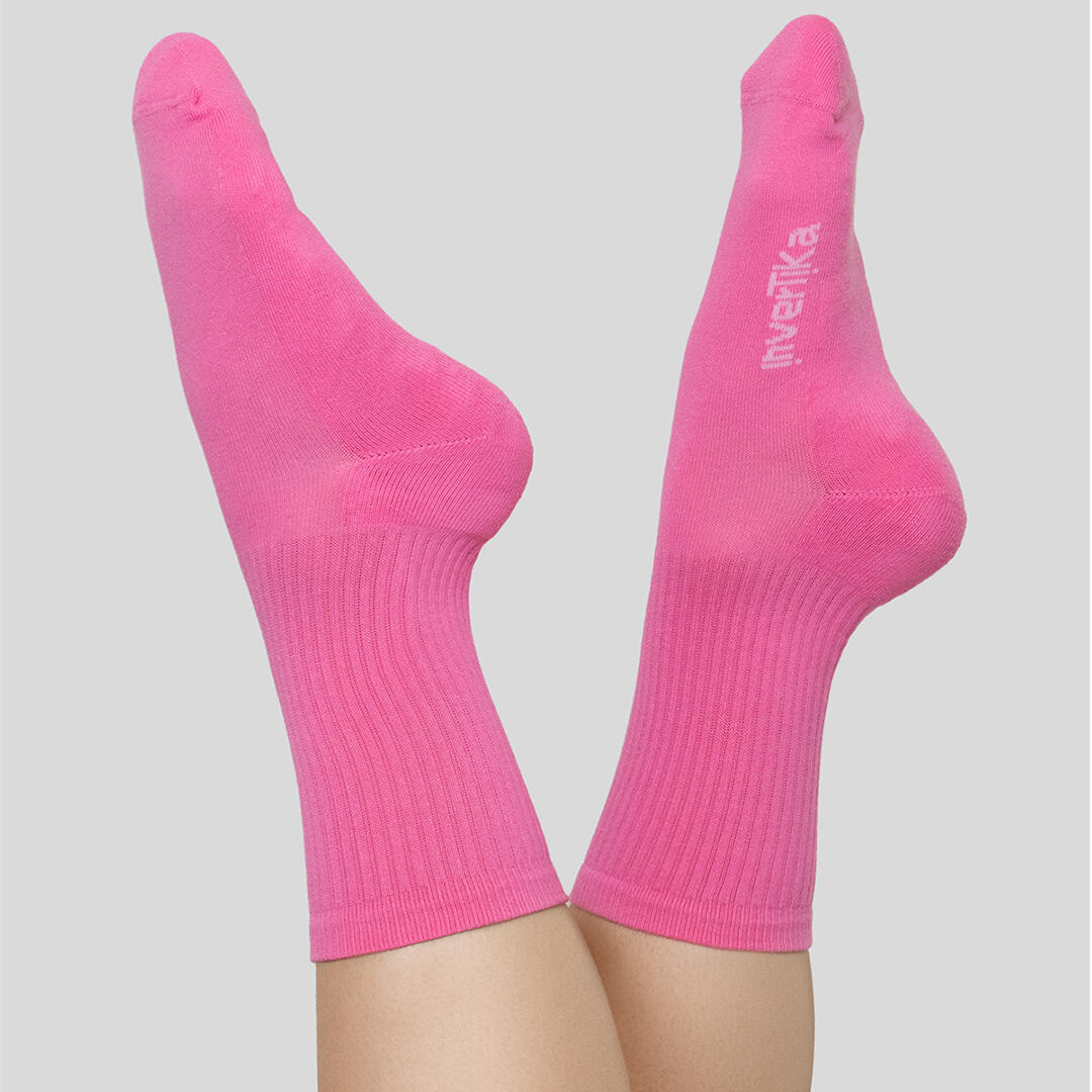 Calze sportive donna cotone logo tono su tono allenamento tempo libero Rosa 2/4